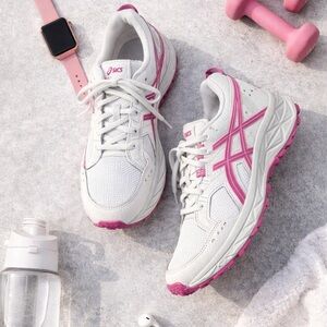 Asics White and Pink Athletic Sneakers